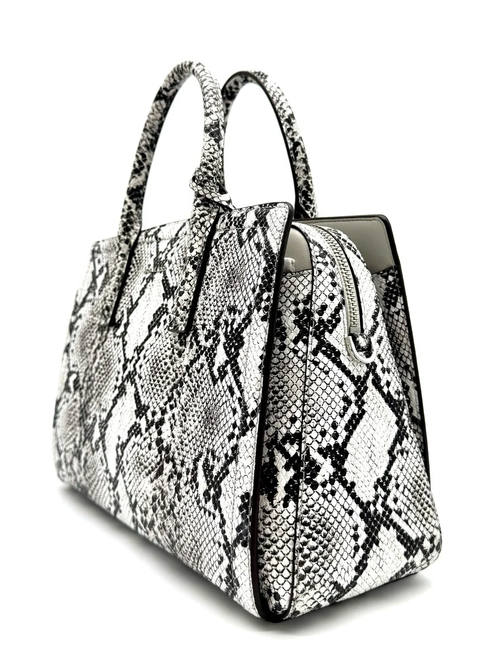 Michael Kors Laila Medium Snakeskin Leather Satchel Bag - Aluminum